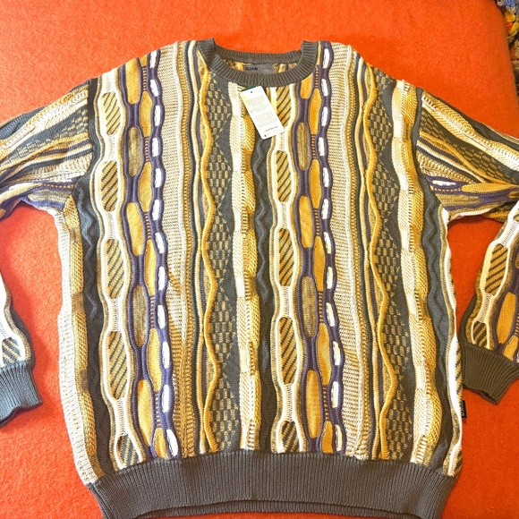 Yellow, khaki and purple oversized mixed knit textured striped long sleeve NWT - Picture 3 of 8